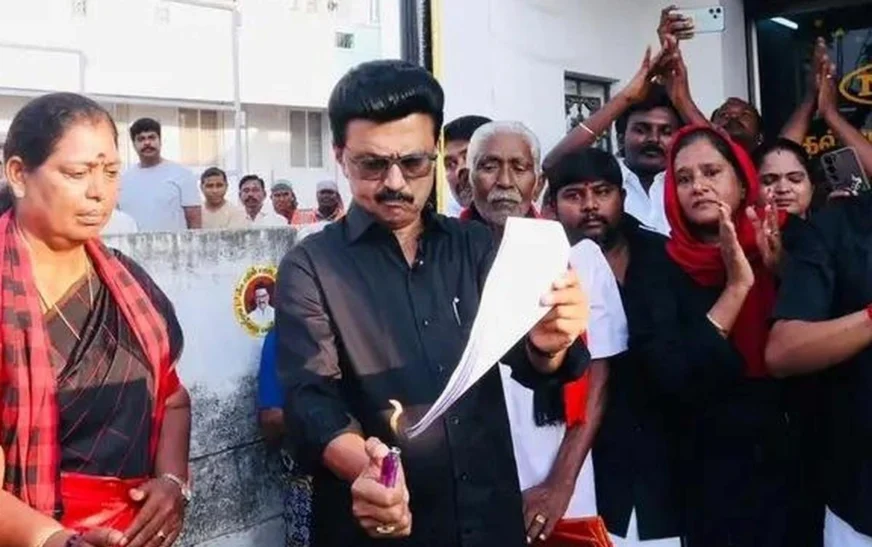 MK Stalin Burns Delimitation Bill Copy, Calls It ‘Black Law’ in Tamil Nadu Protest